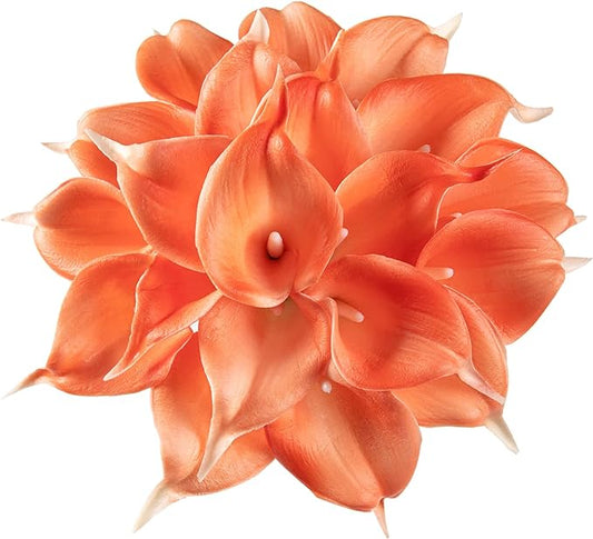 DuHouse 20Pcs Artificial Calla Lily Flower Real Touch Latex Flowers for DIY Wedding Bouquet Party Home Decor (Coral)