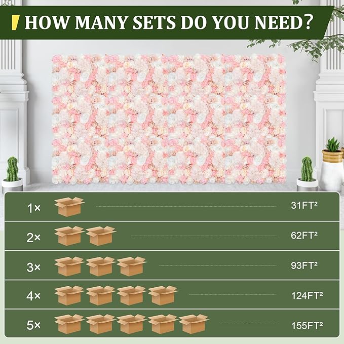 12 PCS Artificial Flowers Wall Decoration 24" x 16" Decorative Rose Hydrangea Flower Panels Flower Wall for Home Party Wedding Christmas Festival Photo Backgdrop Decor (12 Pcs, Pink+Yellow)
