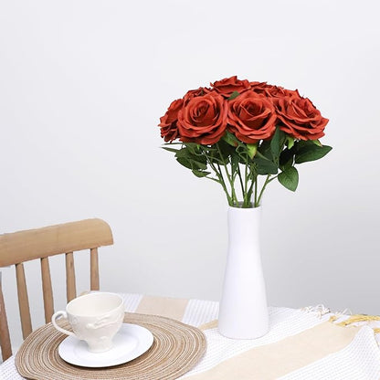 Artificial Rose Flowers Burnt Orange Rose Flowers Silk Flowers 30 pcs with Long Stem Silk Roses Bouquet for Wedding Bridal Shower Party Home Decoration