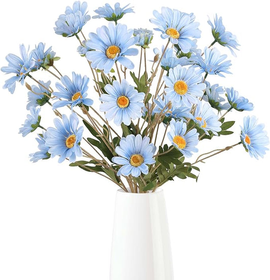 Light Blue 6Pcs Artificial Daisy Flowers 36 Heads 29.52” Long Stem Fake Wild Flowers for Room Home Decor Bath Party Wedding Garden Tall Vase Arrangement(Light Blue)