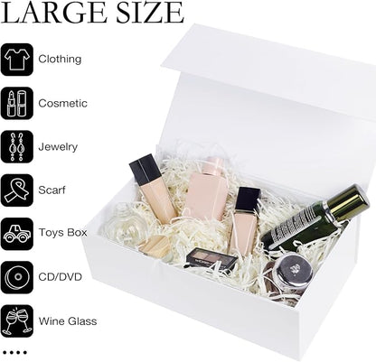White Gift Box with Magnetic Lids 13.8x8.3x4.4 in, Large Bridesmaid Groomsman Proposal Boxes 5 Pack, Collapsible Rectangle Storage Box