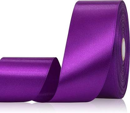 Purple Ribbon 2 Inch 60 Yards, Dark Purple Satin Ribbon for Flower Bouquet, Wedding, Crafts, Gift Wrapping, Baby Shower, DIY Bows, Halloween, Christmas