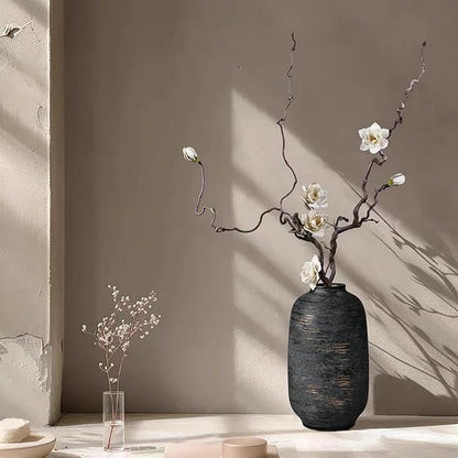 Black & Tall Ceramic Rustic Vase, 10.8 Inch Large Textured Flower Vase, Farmhouse Decorative Floral Pottery for Home Decor Table Living Room Entryway Mantel Bedroom Bathroom Kitchen (Black Bronze)