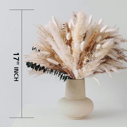 Dried Flower Bouquet - Pampas Grass, Bunny Tails, Olive Green Eucalyptus & Preserved Flowers - Boho Chic Home Decor, Rustic Wedding Centerpiece, Farmhouse Style Arrangement, Long-Lasting Gift