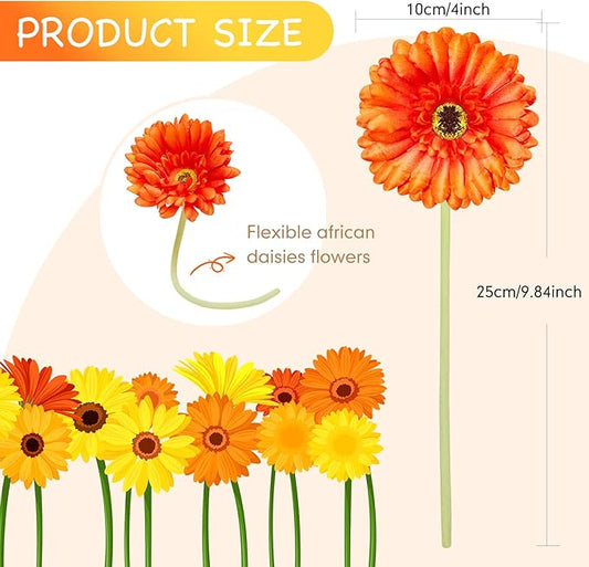 20 Pcs Orange Gerbera Daisy Faux Artificial Daisies Flower Bouquet Fake African Daisy Flower for Wedding Bridal Bouquet Party Home Kitchen Table Centerpiece (Orange)