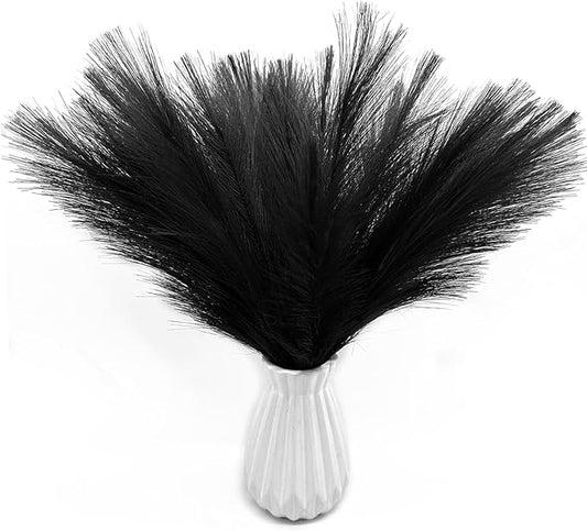 Artificial Pampas Grass Plants Fake Reeds Decoration Set of 28 Stems 17” Faux Florals Bulrush Fluffy Beige Branches for Boho Home Wedding Party Vase Fillers Christmas DIY Feathers Décor Black 28 Pcs