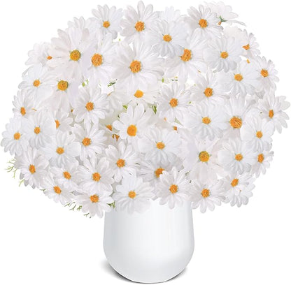 Artificial Daisy Flowers 18" White UV Resistant Outdoor Fake Flowers Faux Daisies with Stems for Home Garden Wedding Vase Decor Silk Wildflowers 8 Bundles