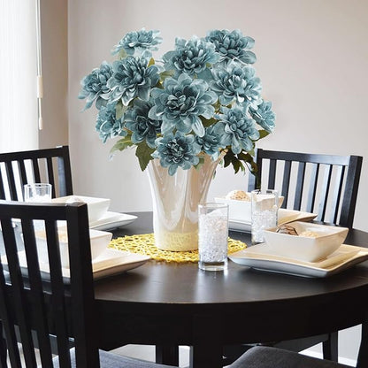 Uieke 6PCS Artificial Daisy Mums Flowers with Stem, Silk Dahlia Flowers Arrangement for Home Party Wedding Bouquet Fall Winter Table Centerpieces Decor (Blue)