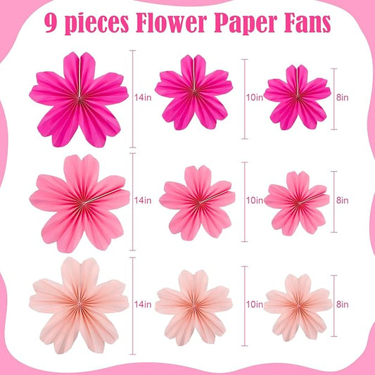 9 Piece Set Paper Flowers Decorations for Wall,3 Sizes 8-14 inch Flower Decor Flower Wall Giant Flowers for Decoration,Classroom Decor