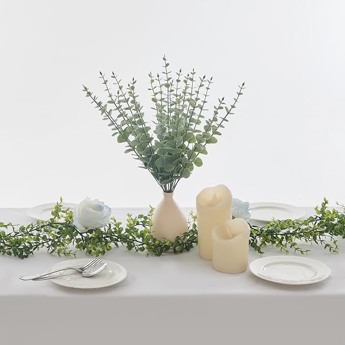 20 Pcs Fake Eucalyptus Stems Faux Eucalyptus Leaves Eucalyptus Artificial Fake Greenery for Centerpiece Fake Flower for Vase Home Bouquet Wedding Decoration
