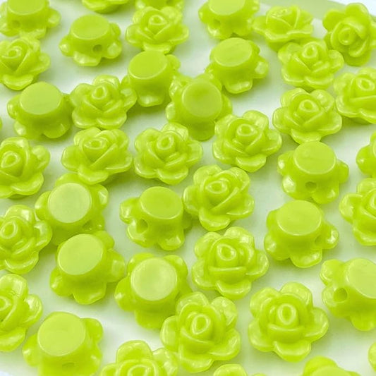 200pcs Acrylic Rose Flower Beads Candy Color Flat Back Spacer Beads Loose Pastel Colorful Decor for DIY Crafts Jewelry Making Bracelet Necklace Earrings(Yellow Green)