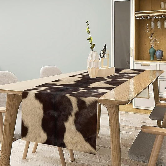Cow Print Table Runner, Cowhide Print Western Style Table Runner Country Farmhouse Cottage Cow Patten Table Decoration for Home Kitchen Dining, 13x120 Inch
