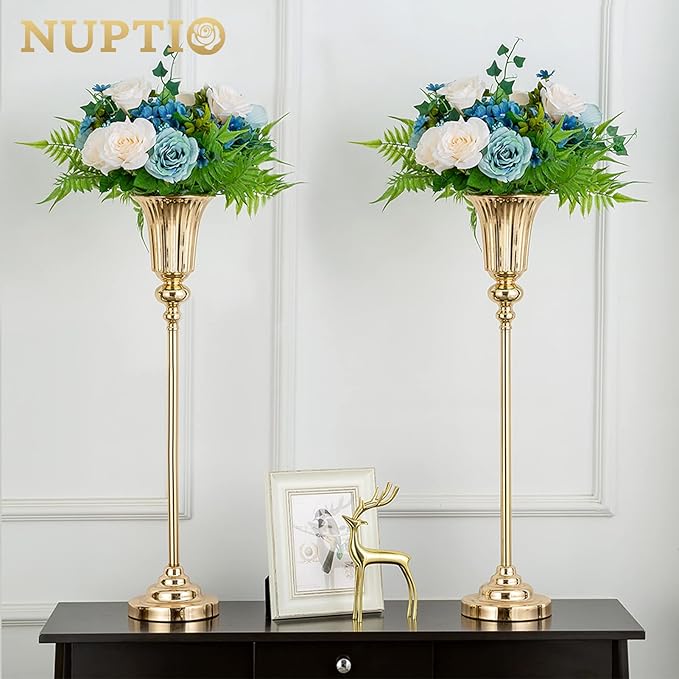 NUPTIO Centerpiece Vase Tall Gold: 10 Pcs 30.5" Wedding Flower Stand for Table Metal Trumpet Vase for Party Decorations