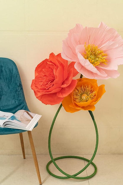 16" 3D Paper Flower Decoration for Wall, Giant Paper Flowers, Large Handcrafted Paper Flowers (Orange Red/Orange Yellow/Pink, Set of 3)