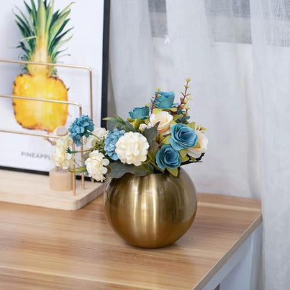 Gold Flower Vase Small Decorative Metal Vases for Table Centerpieces, MIATTCLD Round Gold Plant Pot Home Decor Ideal for Weddings, Parties, Anniversary, Living Room, Restaurants