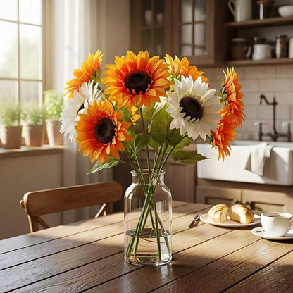 10 Pack Sunflowers Artificial Flowers - Realistic Fake Sunflowers for Home Decor, UV Resistant Silk Flowers for Wedding Centerpieces Farmhouse Office Outdoor Decoration (5 Orange & 5 White)