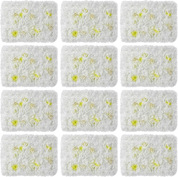 LOYALHEARTDY 12 Pack Artificial Flower Wall Panels 24" x 16" Flower Wall Panel White Wall Backdrop Faux Hydrangea and Rose Flower Backdrop Panels for Flower Wall Wedding Party Event Decoration