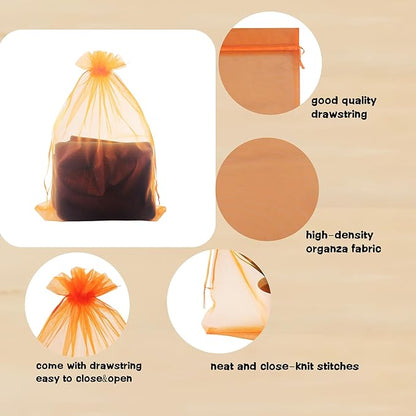 QIANHAILIZZ 50 Pack 12 x 16 Inch Drawstring Jewelry Gift Organza Bags Plant Covers Plants Protection Bag D5B (A-ORANGE)