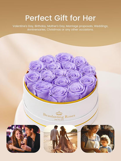 Preserved Roses Forever Flowers Real Roses in a Box Mother's Day Birthday Flowers for Her Mom Women Wife Valentine's Day, 16 Light Purple Roses
