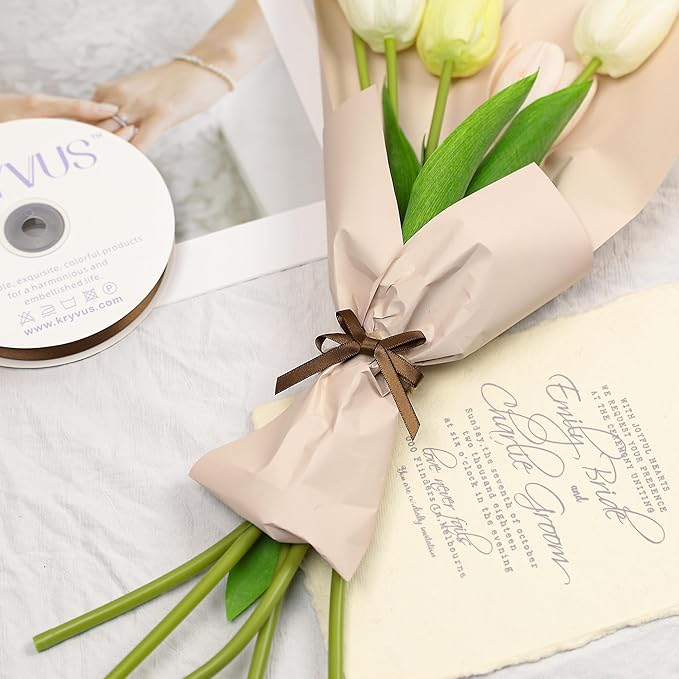 Brown Satin Ribbon, Double Faced 1/4 Inch X 50 Yards Brown Ribbon, Premium Satin Ribbon for Gift Wrapping, Crafts, Hair Bow Making, Sewing, Flower Bouquet, Wedding Party Decor