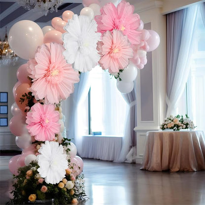 Giegxin 6 Pcs 31.5 " 24 " Pink and White Giant Paper Flowers Extra Large Pink Floral Tissue Paper Flowers Floral Decoration for Mexican Fiesta Wall Wedding Bridal Shower Birthday Decor