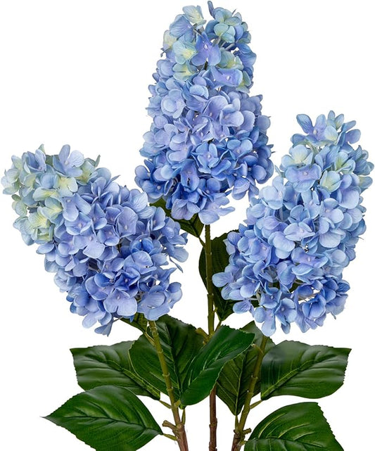 3PCS Fake Flowers Hydrangea Artificial Flowers 28" Long Stem Light Blue Faux Flowers for Vase, Real Touch Silk Flowers Décor for Floral Arrangement Home Farmhouse Office Hotel Decoration