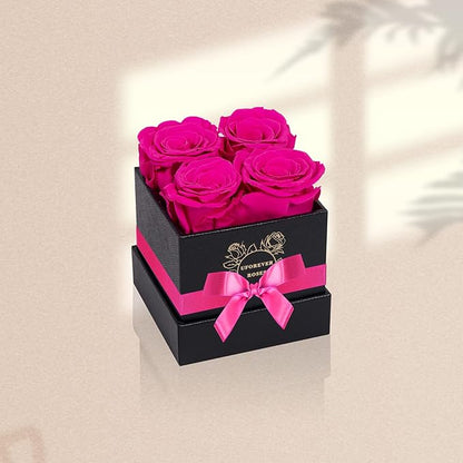 4-Piece Preserved Roses in a Box, Preserved Flowers, Roses Gift for Her, Hot Pink