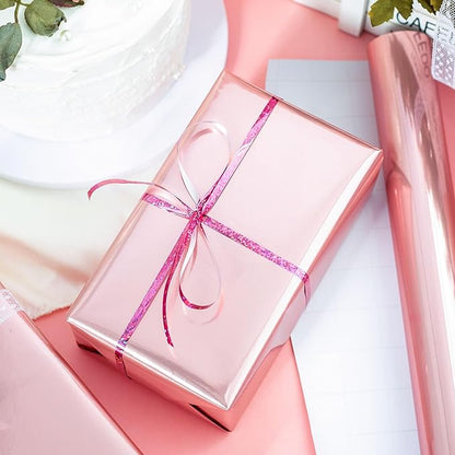 Merture Pink Wrapping Paper Jumbo Roll - 30 In X 32.8 Ft (81.7 sq.ft.) Metallic Pink Gift Wrap with Grid Cutting Lines for Valentines Day, Mothers Day, Wedding, Baby Shower, Birthday, Christmas