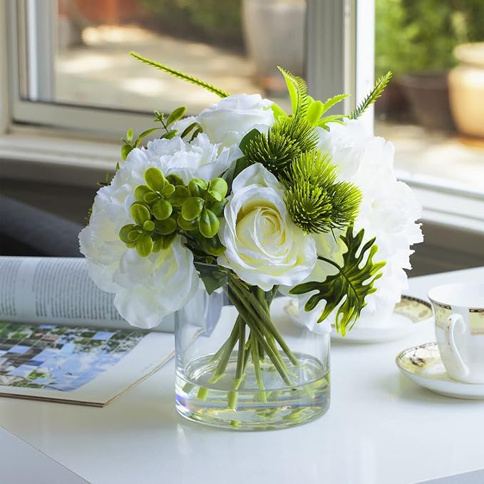 Enova Floral Set of 4 Clear Glass Cylinder Vase, 6W x 6H Inches Round Flowers Vase, Pillar Candle Floating Candle Holders Vase, Small Floral Glass Vase for Home Office Decor, Wedding Centerpiece