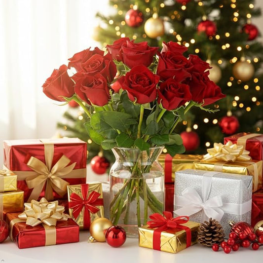 Benchmark Bouquets - 12 Stem Premium Red Roses (Glass Vase Included) - Fresh Flowers for Next Day Delivery - Gift for Christmas, Birthday, Anniversary, Sympathy, Get Well, Congratulations