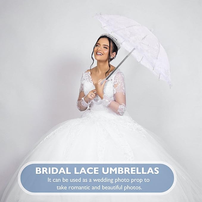 Lace Umbrella Parasol Floral White Umbrella Vintage Wedding Bridal Umbrella Photography Scene Props for Baby Shower Bridal Decorations Assorted Color A