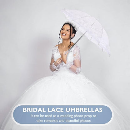 Lace Umbrella Parasol Floral White Umbrella Vintage Wedding Bridal Umbrella Photography Scene Props for Baby Shower Bridal Decorations Assorted Color A