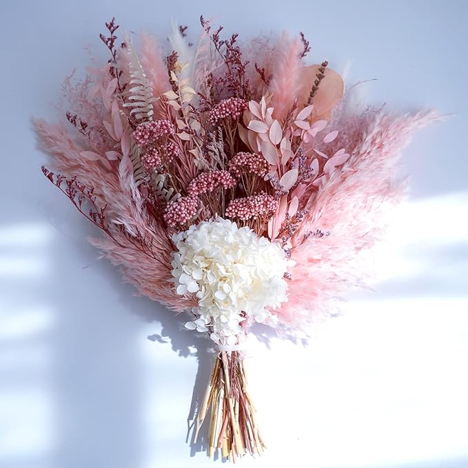 Natural Dried Pampas Grass Bouquet, Champagne Flower Arrangements, Boho Home Decor Bouquet, Fluffy Pompas Grass Decor, Fall Floral Arrangement for Home Wedding Table Centerpiece Decorations