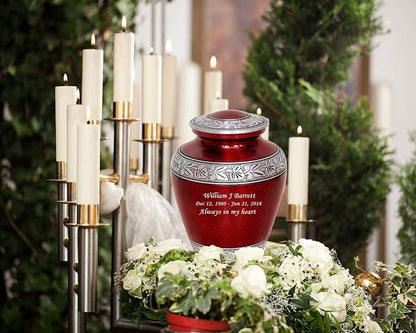 MEMORIALS 4U Custom Engraved Cremation Urn - Handcrafted Urn for Human Ashes - Affordable Urn for Ashes with Velvet Bag (Red Glitter)