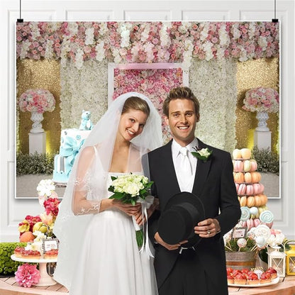 7x5ft Flower Wall Wedding Backdrop Pink White Rose Floral Romantic Princess Photography Background for Bridal Shower Birthday Newborn Spring Tea Party Outdoos Ceremony Women Girls Portrait