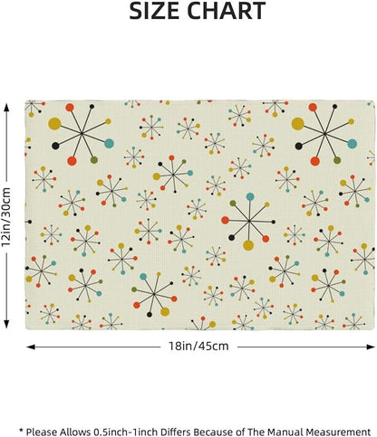 Mid Century Retro Placemats Set of 6 Yellow Kitchen Table Mats for Dining Farmhouse Holiday Home Decor,Linen Washable Place Mats 12x18 6 PCS, Style-18