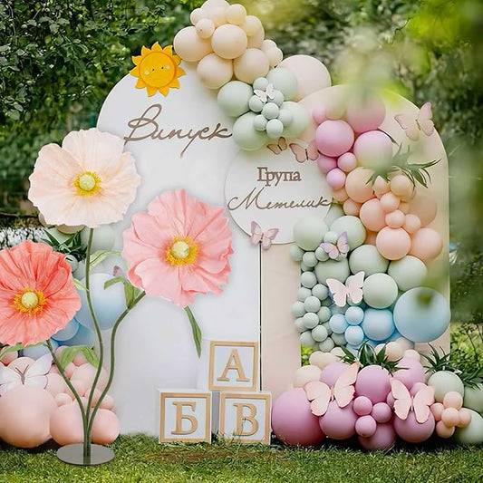 B-COOL Giant Artificial Flower for Reception Decoration: 5.58 ft Champagne Huge Artificial Paper Flowers with Standing Base Pink Faux Floral for Wedding Bridal Shower Party Decor Shop Window Display