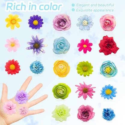 Featuman Artificial Flower Heads Bulk, Purple Fake Flowers Faux Daisy Fabric Flowers for Craft, 40 Pcs Mini Silk Flower Heads Artificial Daisies Fabric Flowers Heads for Wedding Hair Cap