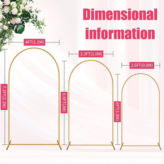 7.2 FT Arch Backdrop Stand, Metal Background Balloon Arch Stand, Baby Shower Backdrop Arch, Gold Arches for Party Decoration