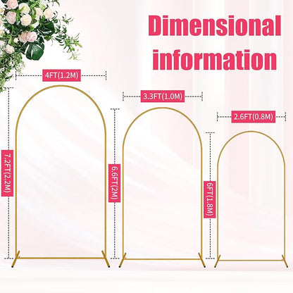 3 Pack Arch Backdrop Stand (7.2FT/6.6FT/6FT), Metal Background Balloon Arch Stand, Baby Shower Backdrop Arch, Gold Arches for Party Decoration