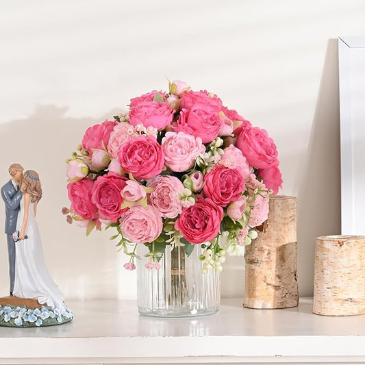MARTINE MALL 4 Packs Peonies Artificial Flowers, Mixed Pink Artificial Peonies, Silk Peonies Flowers Fake Peonies Artificial Flowers Peonies Bouquet for Centerpiece Table Wedding Party Home Decor