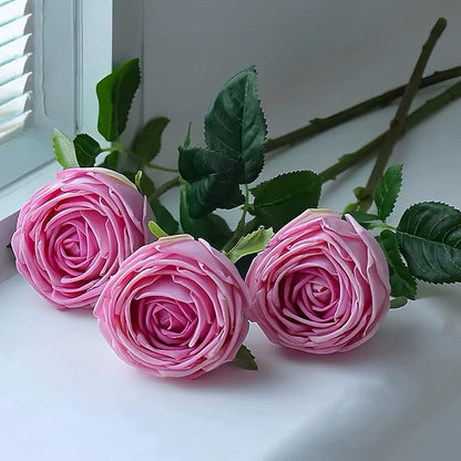 5Pcs Rose Real Touch Artificial Silk Flowers with Stems - Lifelike Latex Austin Rose Peony for Wedding Bouquets, Home Decor, DIY Floral Arrangements