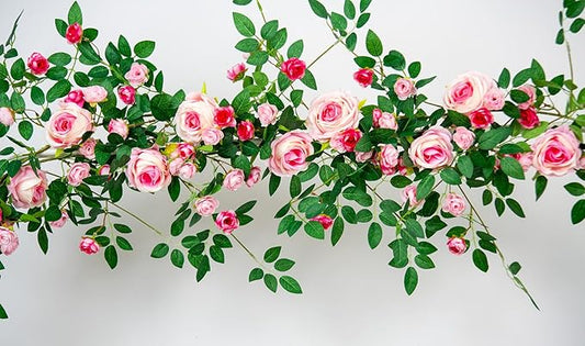 6FT Bendable Flower Garland, Artificial Rose Vine Hanging Floral Garland Decoration for Weding Home Room Wall Decor (Pink, 1pcs)