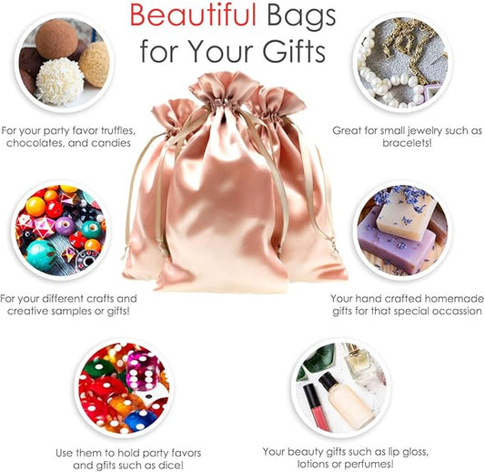 3" x 4" Rose Gold Satin Gift Bags, Jewelry Bags, Wedding Favor Silky Drawstring Bags Baby Shower Christmas Gift Bags 50 per Pack