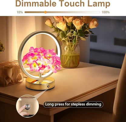 Birthday Gifts for Women Mom,Hydrangeas Flower Touch Lamp,Rechargeable Cordless 3 Way Dimmable Small Night Lightfor Home Decor,Bedroom,Living Room Office Thank You Gifts for Festival-Purple