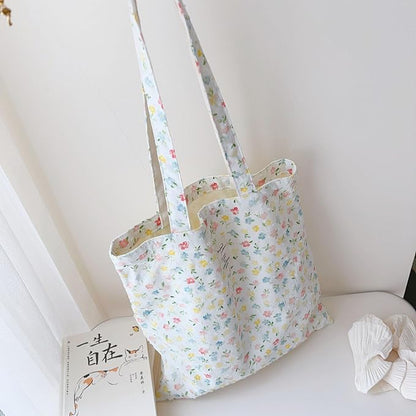Cotton Canvas Tote Bag Reusable Soft Grocery Cloth Bag Floral Shoulder Bag for Beach Travel Shopping