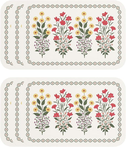 ISAENNE Design Rectangular PVC Placemats Set of 6,Colorful Floral Pattern Placemats, Waterproof and Heat-Resistant,Decoration for Kitchen, Dining, Party, Holiday,12"*17"