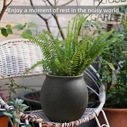 Large Black Ceramic Vase,Wide-mouthed Round Planter with Drainage Hole, 9.7 Inch Tall Minimalist Farmhouse Decor for Indoor Flowers, Plants, Table Centerpiece, Shelf, Floor,Living Room (Matte Black)