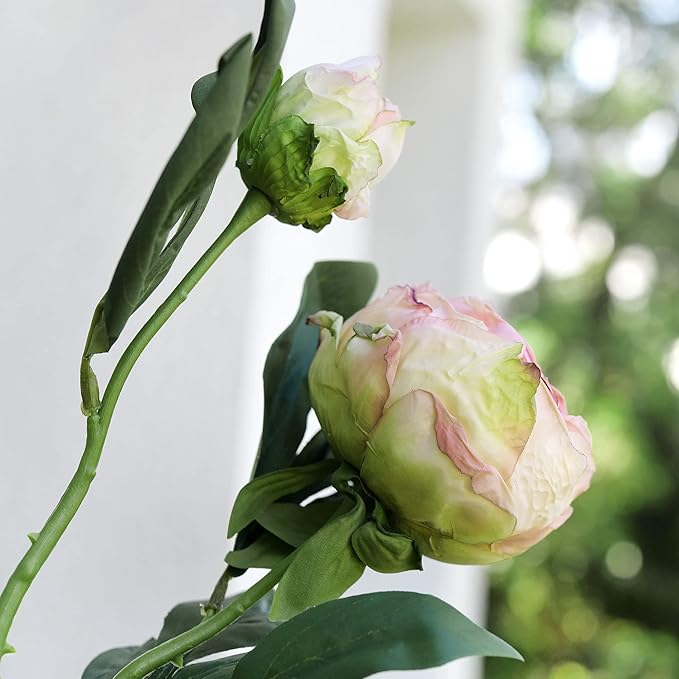 FiveSeasonStuff Vintage Blush Pink Peonies – Realistic Artificial Silk Flowers with Dry-Look Petals, 6 Stems for Rustic Home & Wedding Bridesmaids Bouquet Bridal Showers