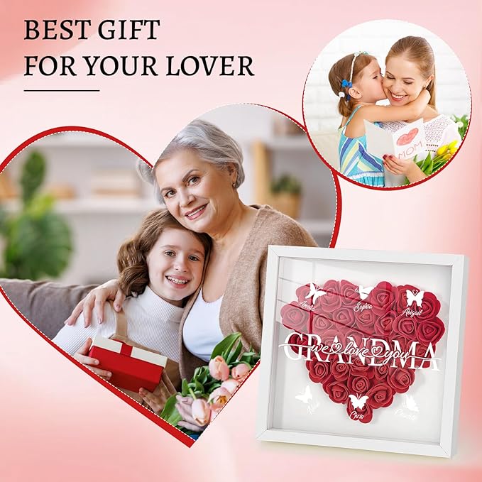 Mom We Love You - Personalized Flower Shadow Box with Names, Christmas Mothers Day Flower Box Gifts for Mom (Style 2-Grandma with Names)